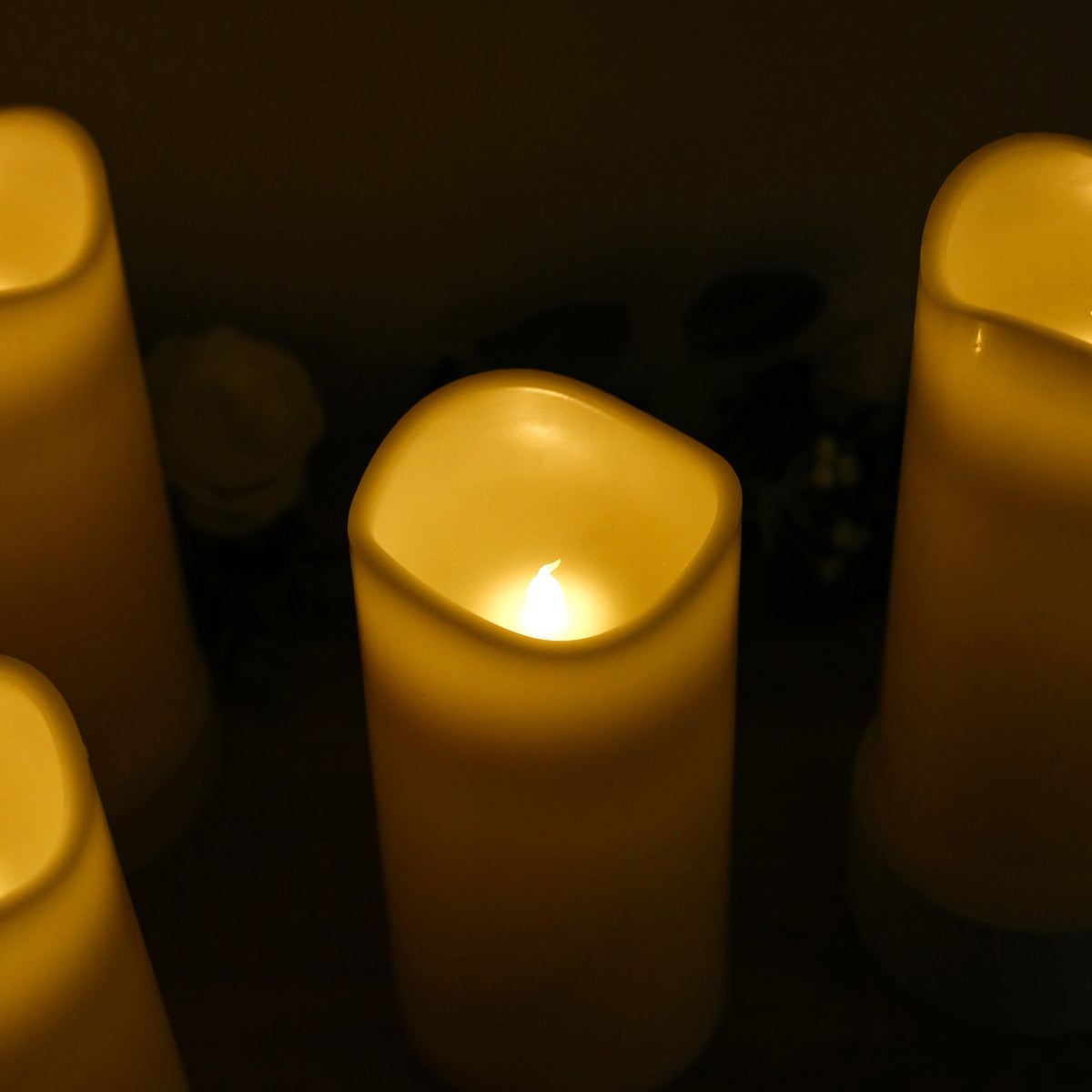 6 Pack Ivory Flickering Flameless LED Pillar Candles, 8" Real Wax Wavy Top Battery Operated Candles 