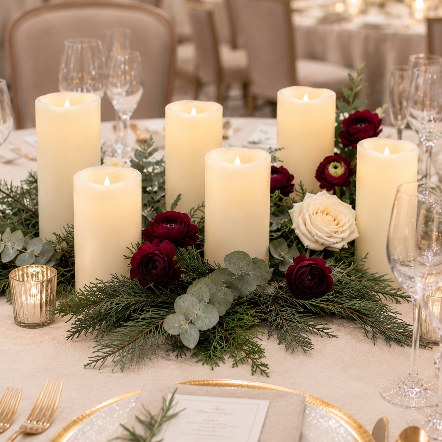 6 Pack Ivory Flickering Flameless LED Pillar Candles, 8" Real Wax Wavy Top Battery Operated Candles 