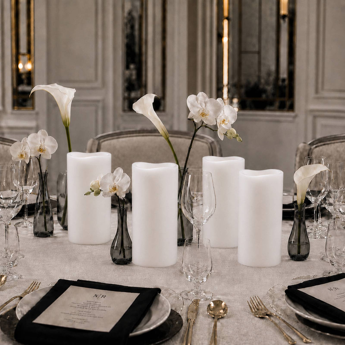 6 Pack White Flickering Flameless LED Pillar Candles, 8" Real Wax Wavy Top Battery Operated Candles 