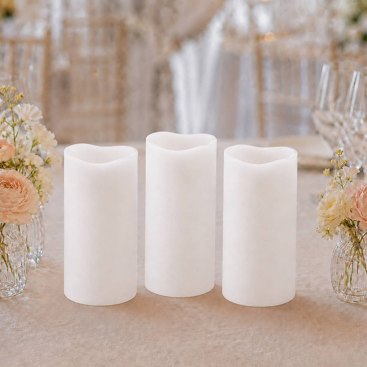 6 Pack White Flickering Flameless LED Pillar Candles, 8" Real Wax Wavy Top Battery Operated Candles 