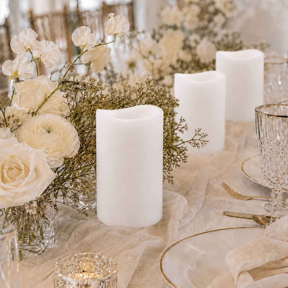 6 Pack White Flickering Flameless LED Pillar Candles, 8" Real Wax Wavy Top Battery Operated Candles 