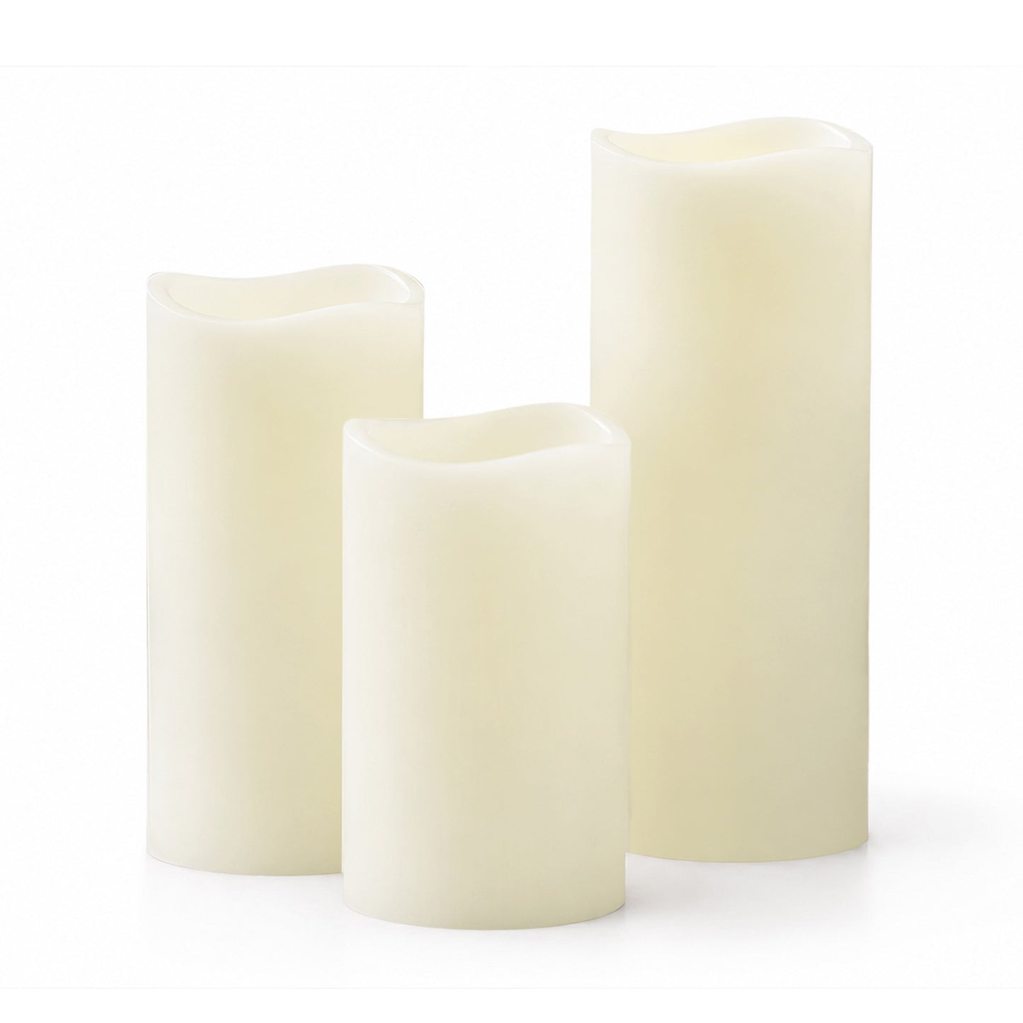 Set of 6 Ivory Flameless LED Pillar Candles, Real Wax Wavy Top with Flickering Light & 6/18H Timer -