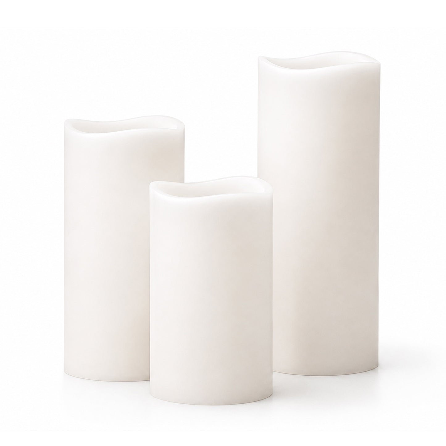 Set of 6 White Flameless LED Pillar Candles, Real Wax Wavy Top with Flickering Light & 6/18H Timer -