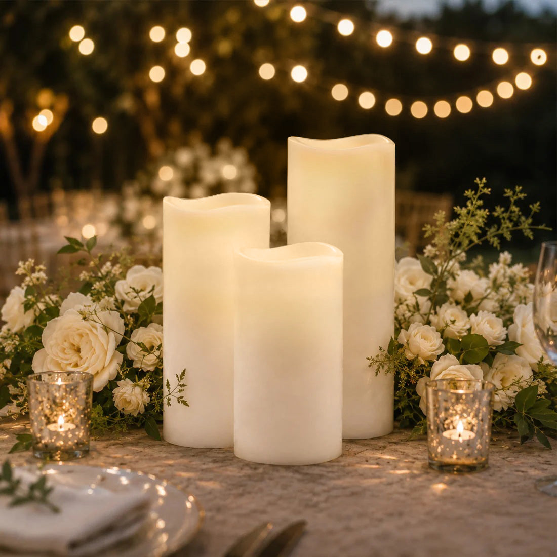 Set of 6 White Flameless LED Pillar Candles, Real Wax Wavy Top with Flickering Light & 6/18H Timer -