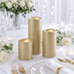 Set of 3 Metallic Gold LED Pillar Candles, Flameless Remote Operated Battery Powered Candles 4", 6",