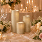 Set of 3 Metallic Gold LED Pillar Candles, Flameless Remote Operated Battery Powered Candles 4", 6",