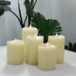 Set of 5 Ivory Flickering Flameless LED Pillar Candles – Real Wax Dripping Edge, Battery Operated, W