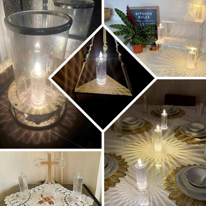 3 Pack | 6" Warm White Clear LED Diamond Battery Operated Candle Lamps, Acrylic Flameless Pillar Candle Light