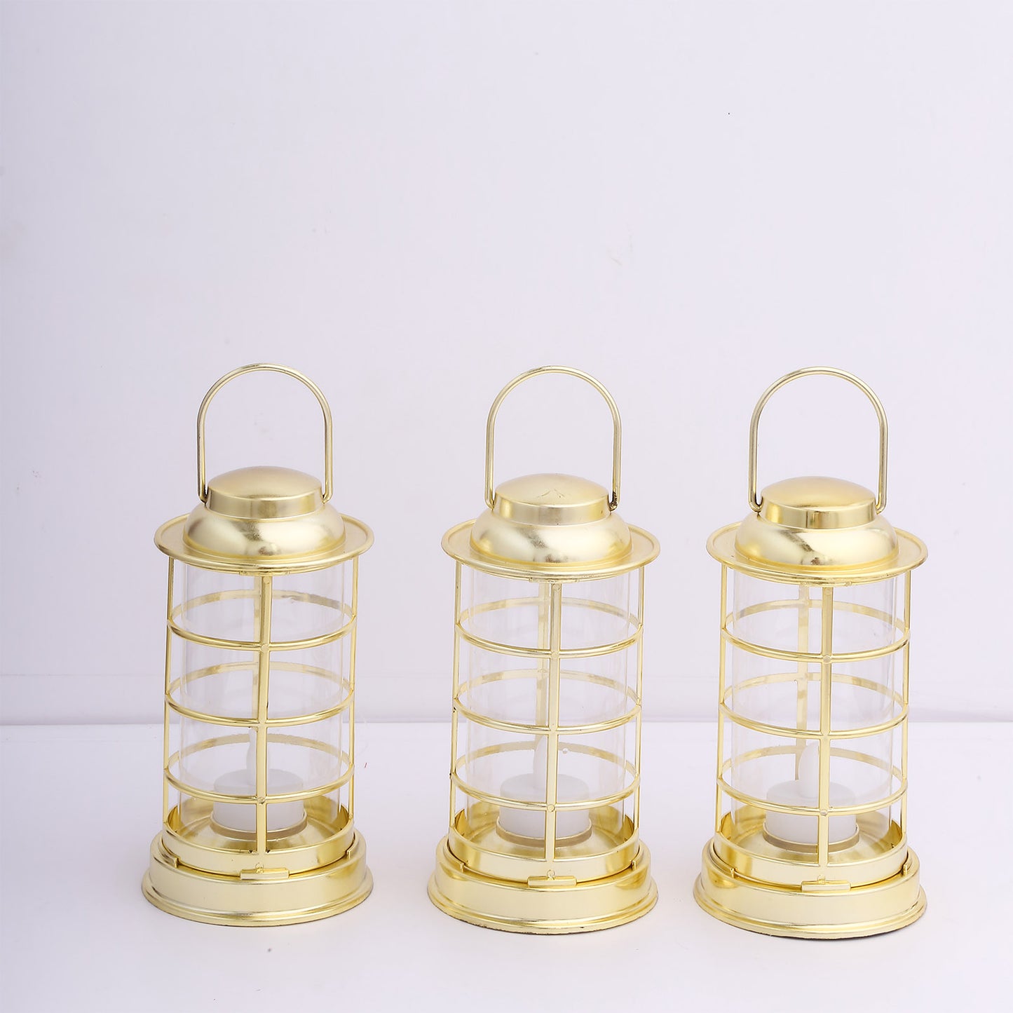 Gold LED mini lantern lamps for decorative tealight candles.