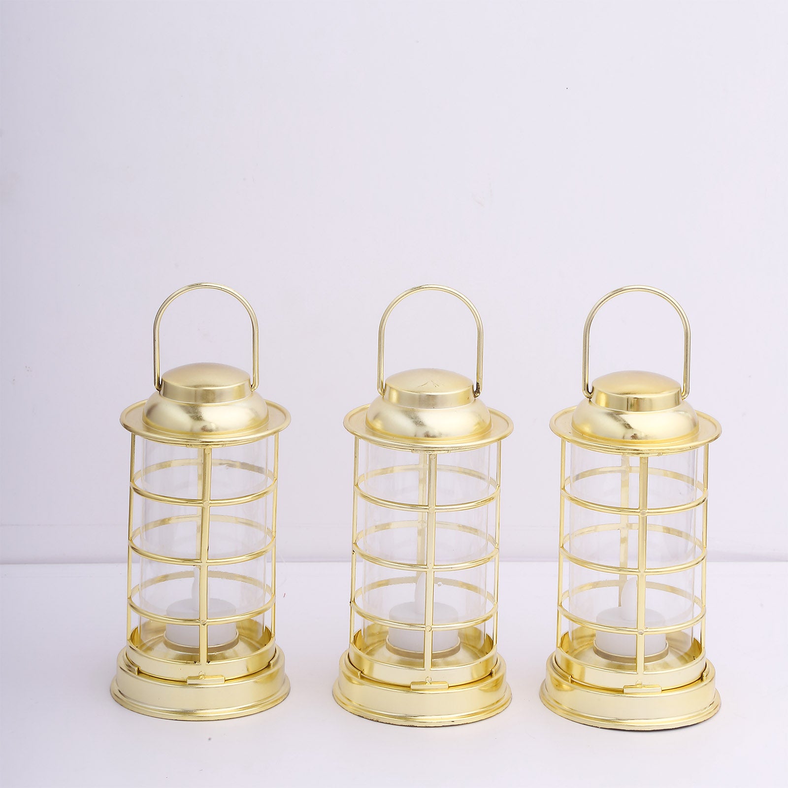 Gold LED mini lantern lamps for decorative tealight candles.