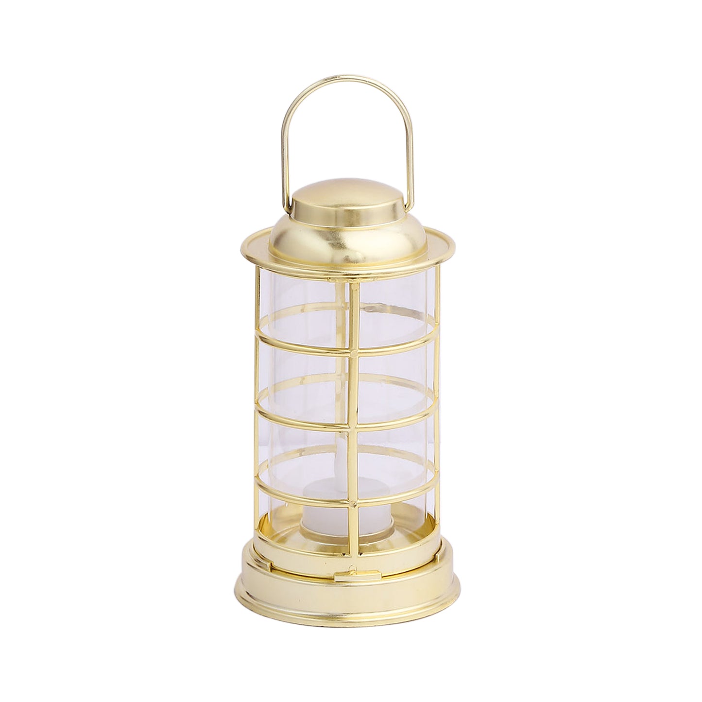 Gold LED mini lantern lamp, battery-operated decorative tealight candle.