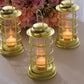 Gold LED mini lantern lamps with flickering tealight candles.