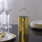 Gold LED lantern with floral design, decorative for garden or indoor use.