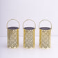 Gold decorative LED lanterns with floral design, battery operated, set of three.