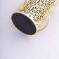 Gold decorative LED lantern with flower design, battery operated, hanging garden light.
