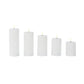 White LED flameless pillar candles with ribbed design, set of 5.