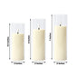 Set of 9 Ivory LED Flameless Pillar Candles with Clear Acrylic Shades & Remote Timer, Battery Operat