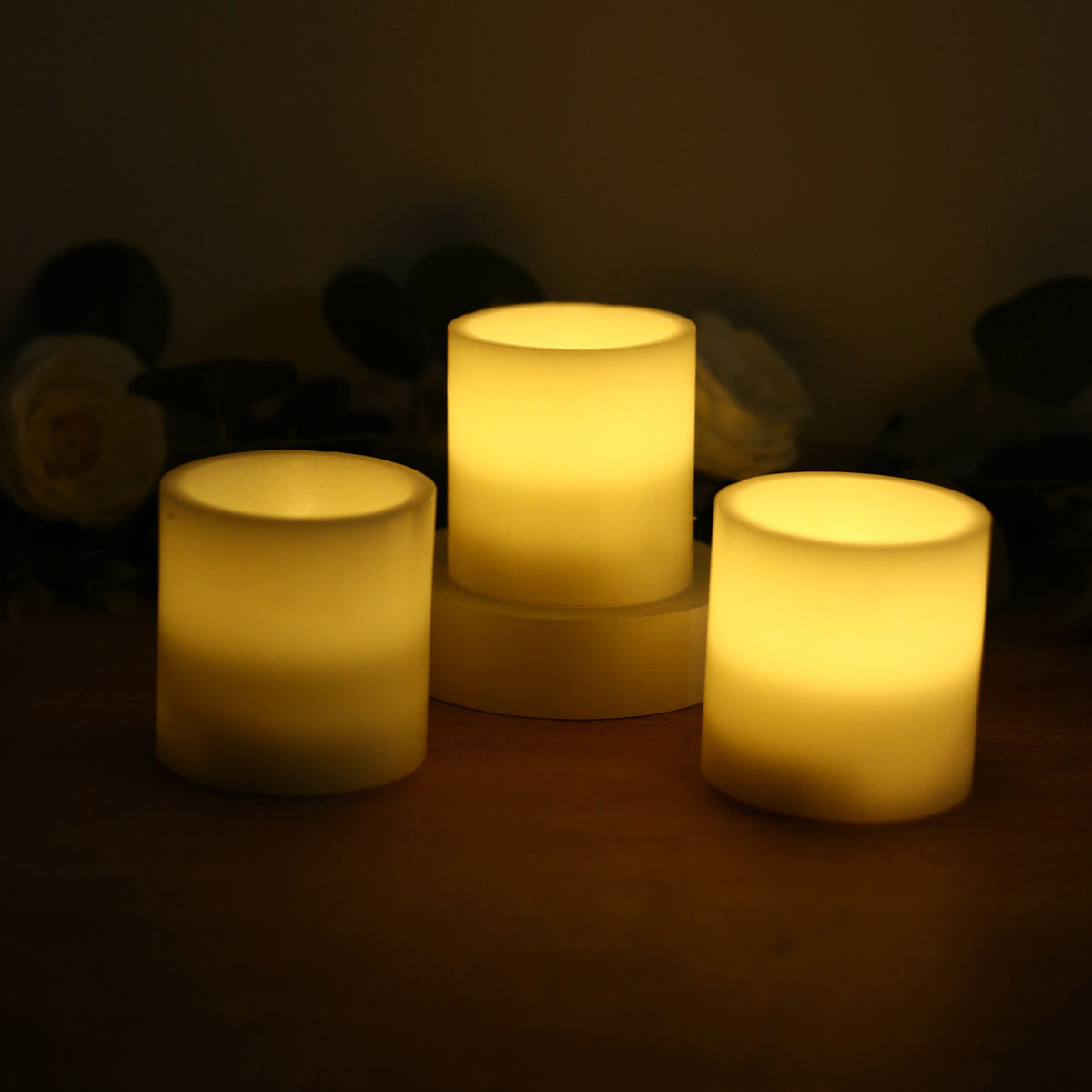 6 Pack Ivory Flameless LED Pillar Candles, 3" x 3" Flat Top Real Wax Battery Operated Candles with W