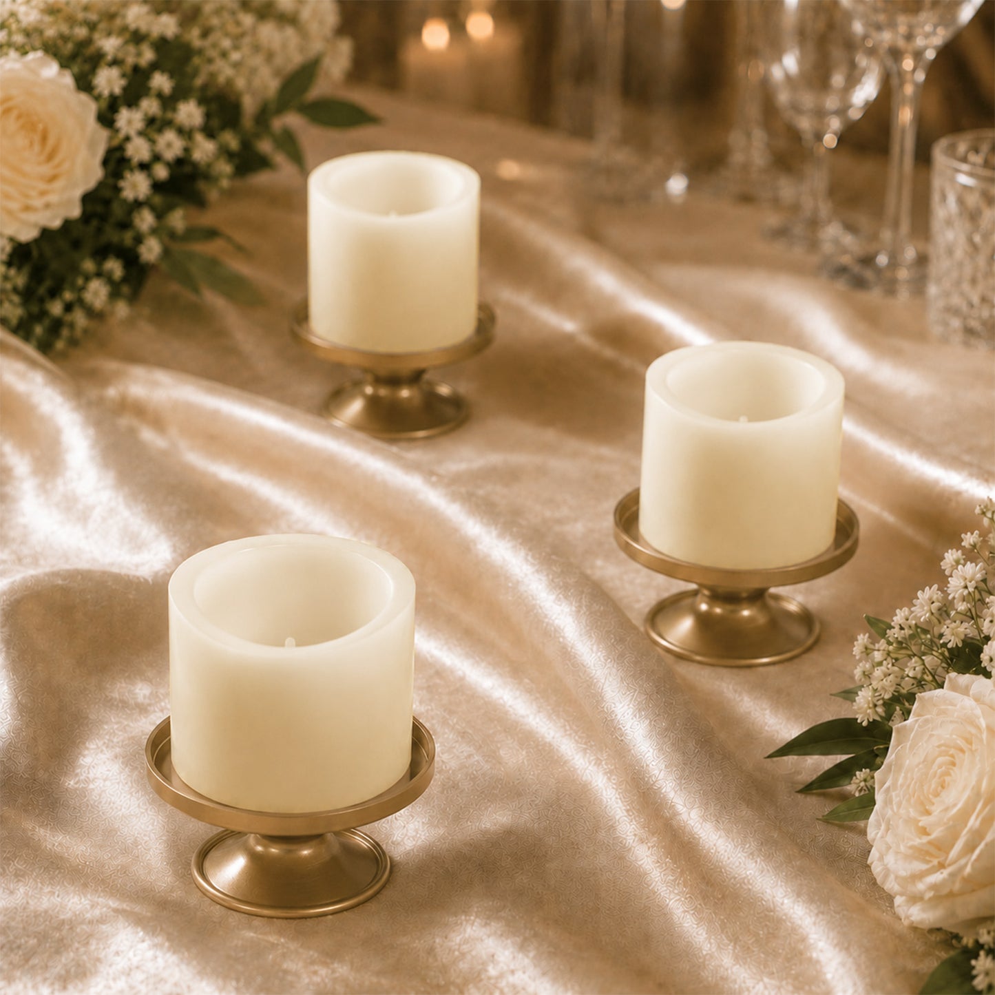 6 Pack Ivory Flameless LED Pillar Candles, 3" x 3" Flat Top Real Wax Battery Operated Candles with W