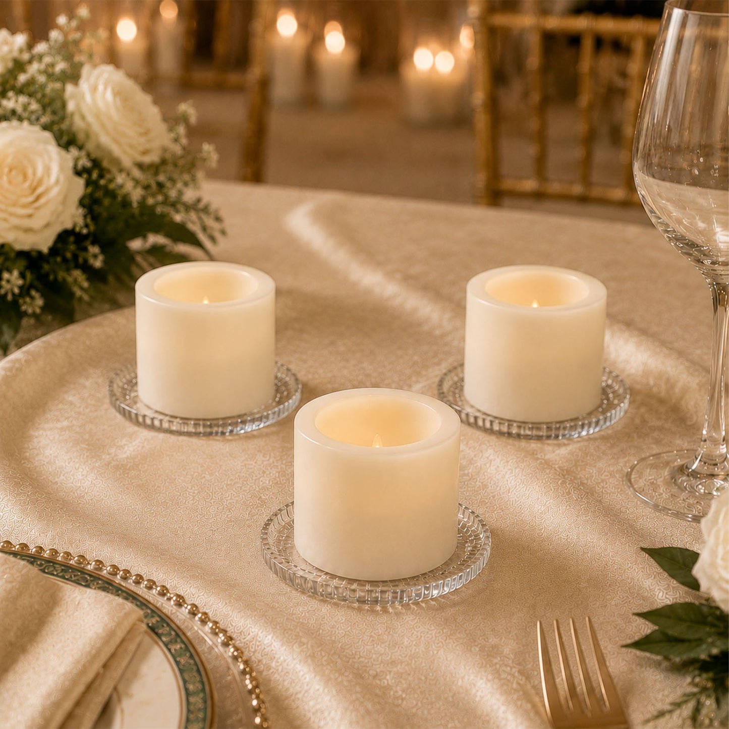6 Pack Ivory Flameless LED Pillar Candles, 3" x 3" Flat Top Real Wax Battery Operated Candles with W