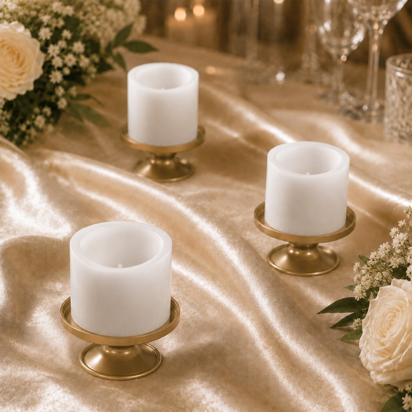 6 Pack White Flameless LED Pillar Candles, 3" x 3" Flat Top Real Wax Battery Operated Candles with W