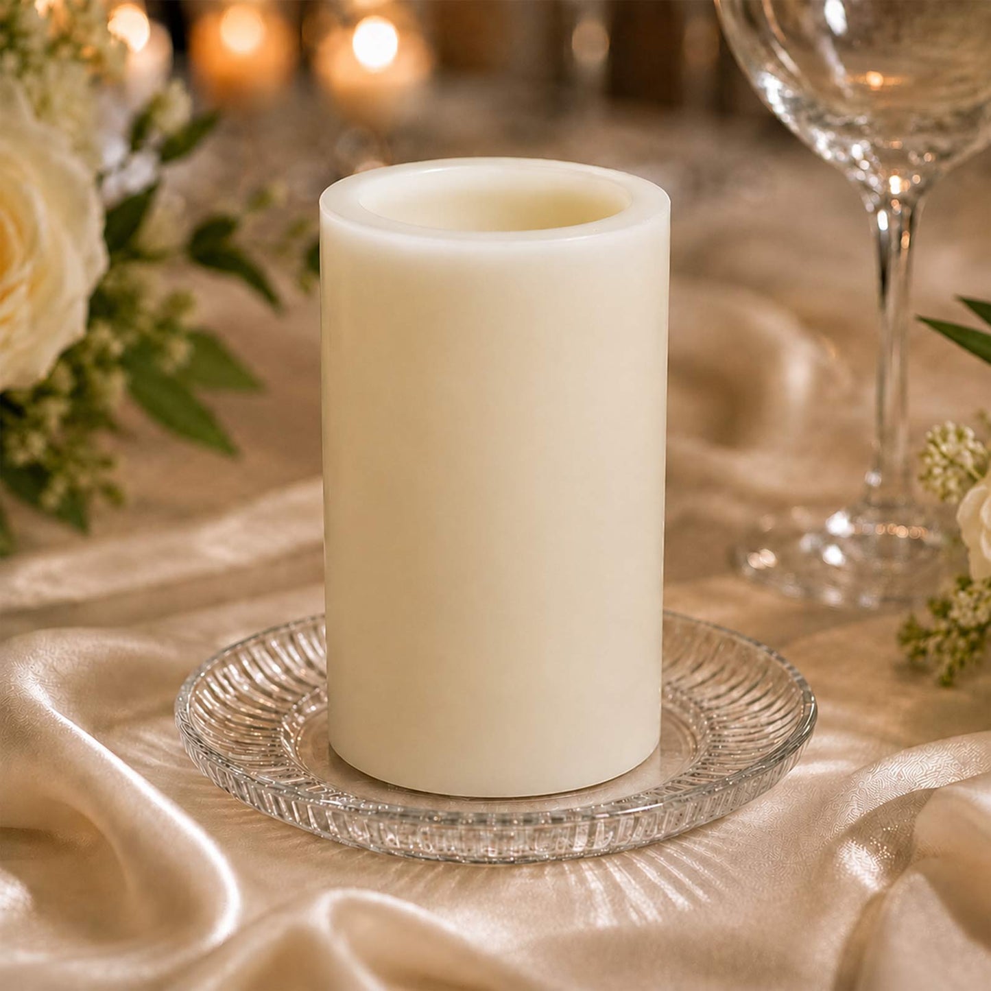 6 Pack Ivory Flameless LED Pillar Candles, 3" x 6" Flat Top Real Wax Battery Operated Candles with W