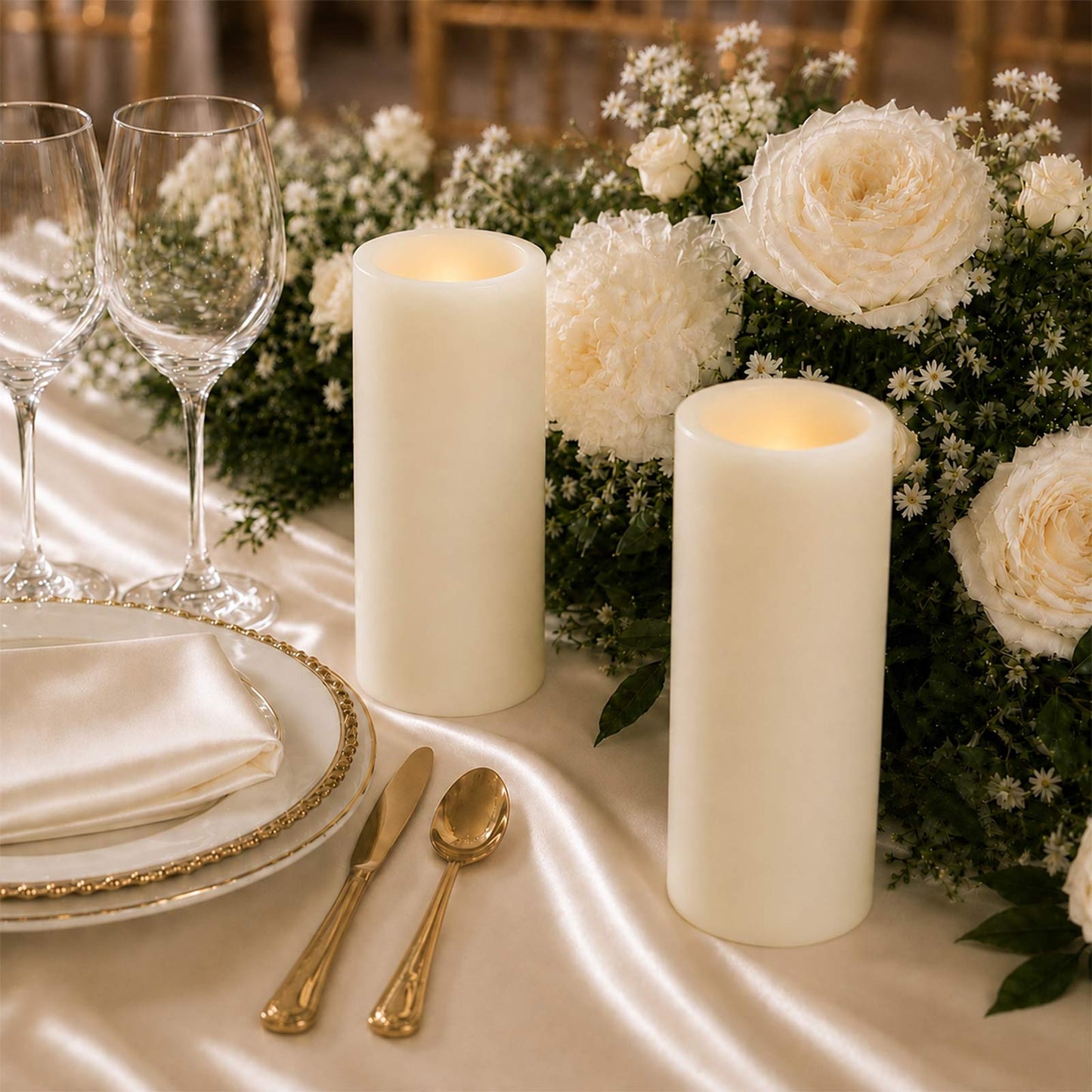 6 Pack Ivory Flameless LED Pillar Candles, 3" x 6" Flat Top Real Wax Battery Operated Candles with W