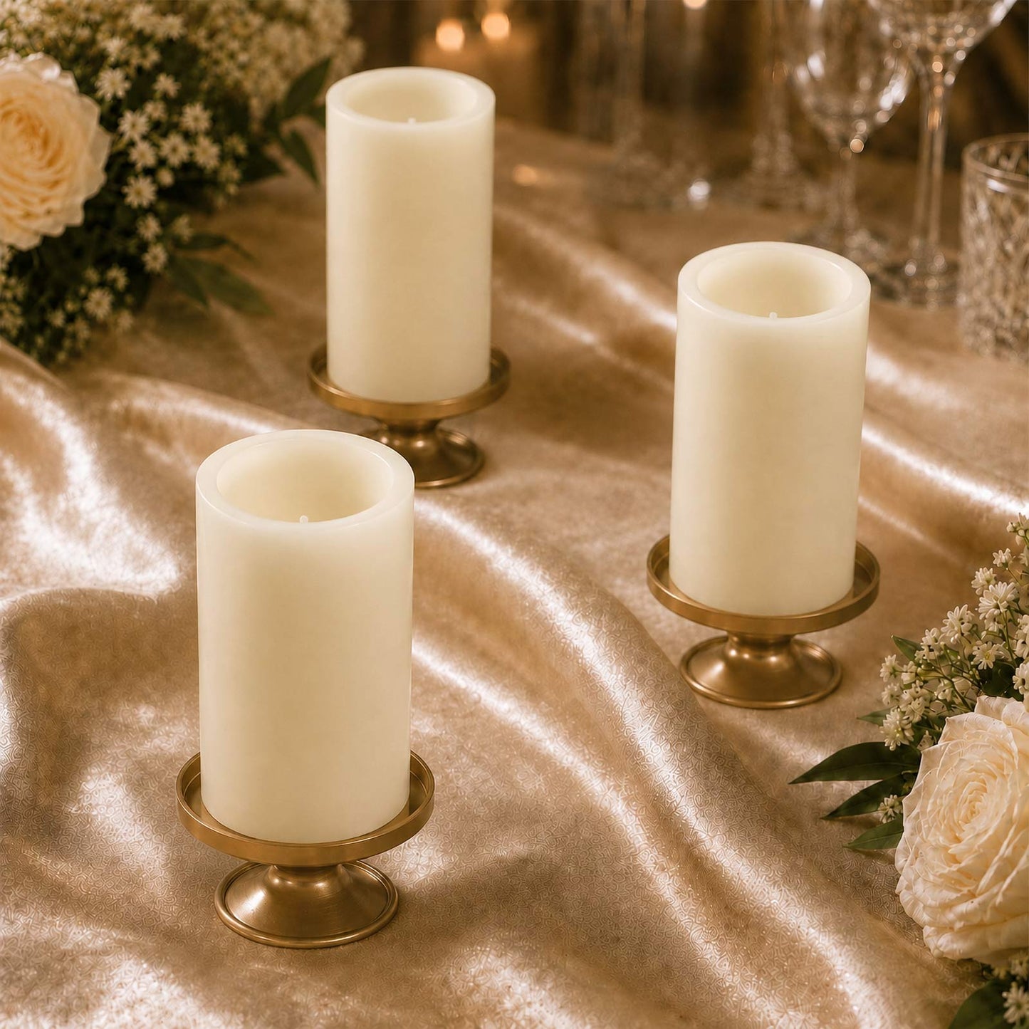 6 Pack Ivory Flameless LED Pillar Candles, 3" x 6" Flat Top Real Wax Battery Operated Candles with W