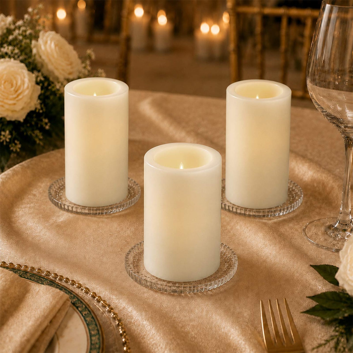 6 Pack Ivory Flameless LED Pillar Candles, 3" x 6" Flat Top Real Wax Battery Operated Candles with W