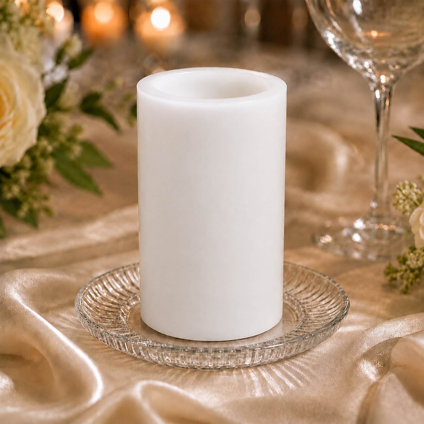 6 Pack White Flameless LED Pillar Candles, 3" x 6" Flat Top Real Wax Battery Operated Candles with W