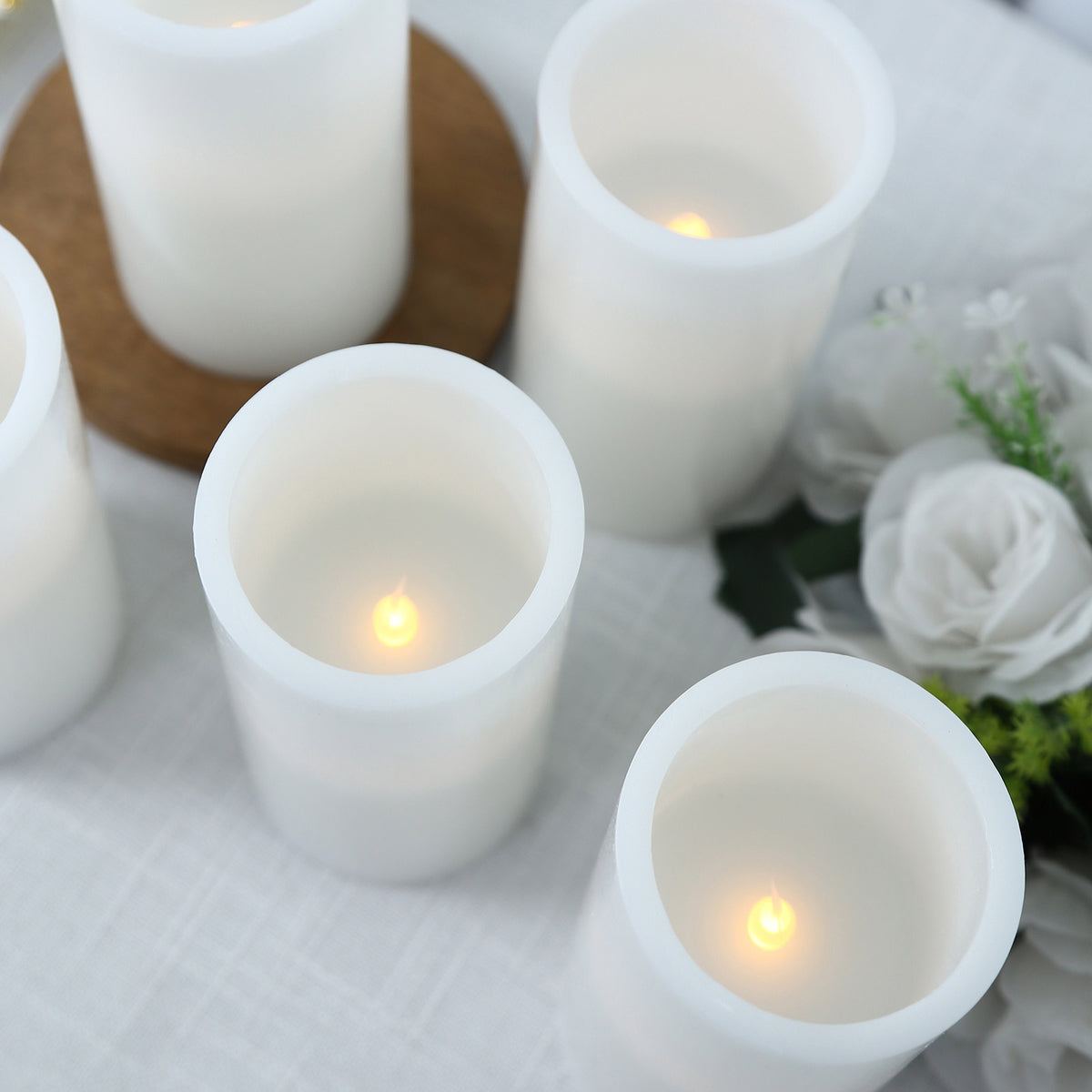 6 Pack White Flameless LED Pillar Candles, 3" x 6" Flat Top Real Wax Battery Operated Candles with W