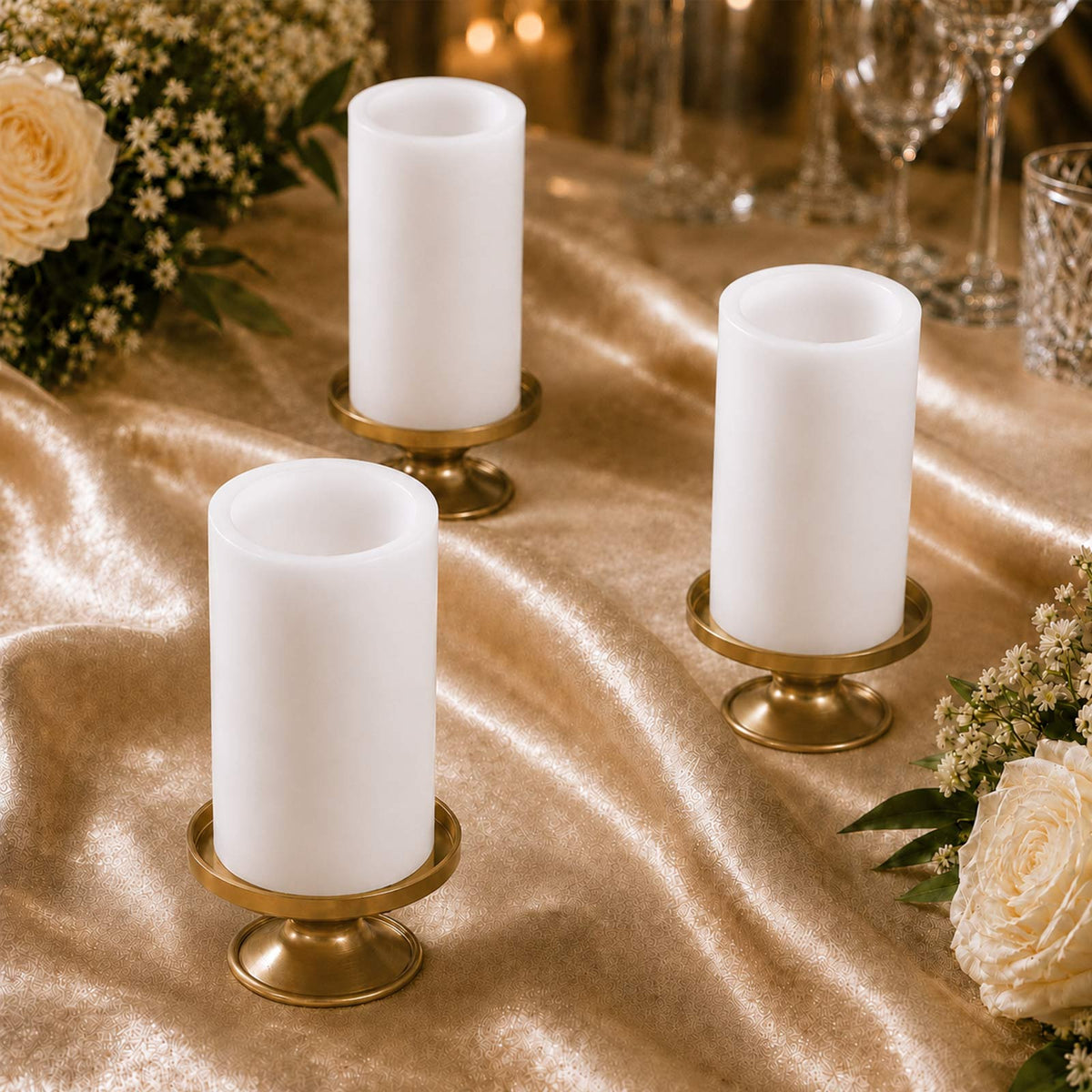 6 Pack White Flameless LED Pillar Candles, 3" x 6" Flat Top Real Wax Battery Operated Candles with W