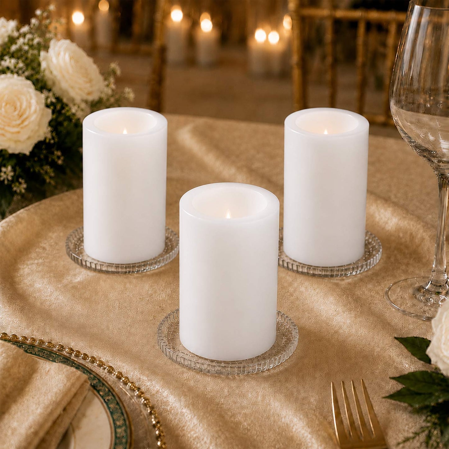 6 Pack White Flameless LED Pillar Candles, 3" x 6" Flat Top Real Wax Battery Operated Candles with W
