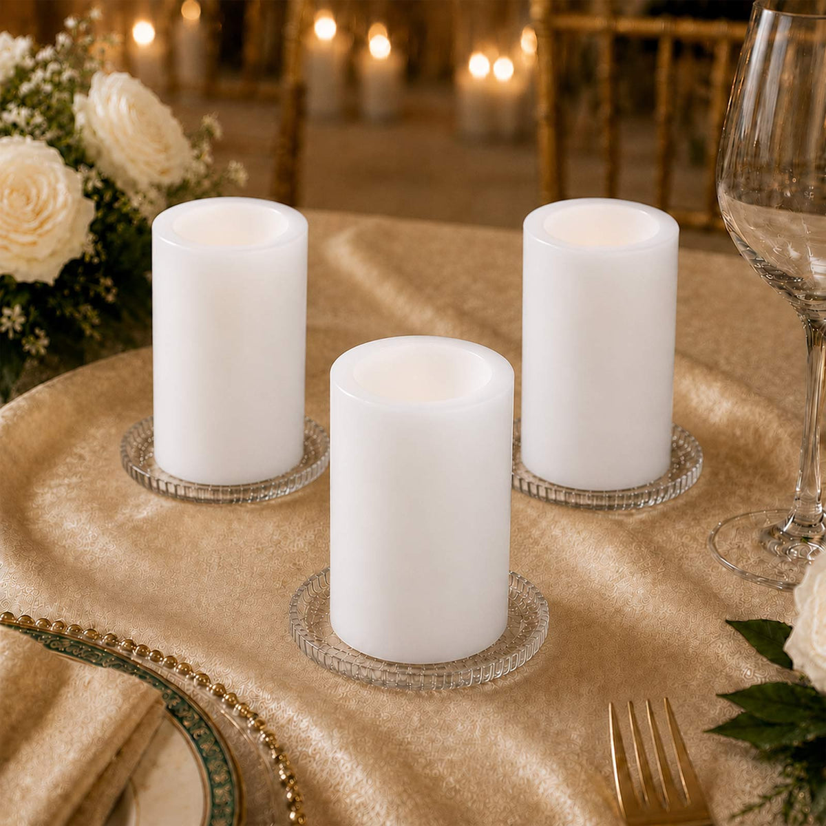 6 Pack White Flameless LED Pillar Candles, 3" x 6" Flat Top Real Wax Battery Operated Candles with W