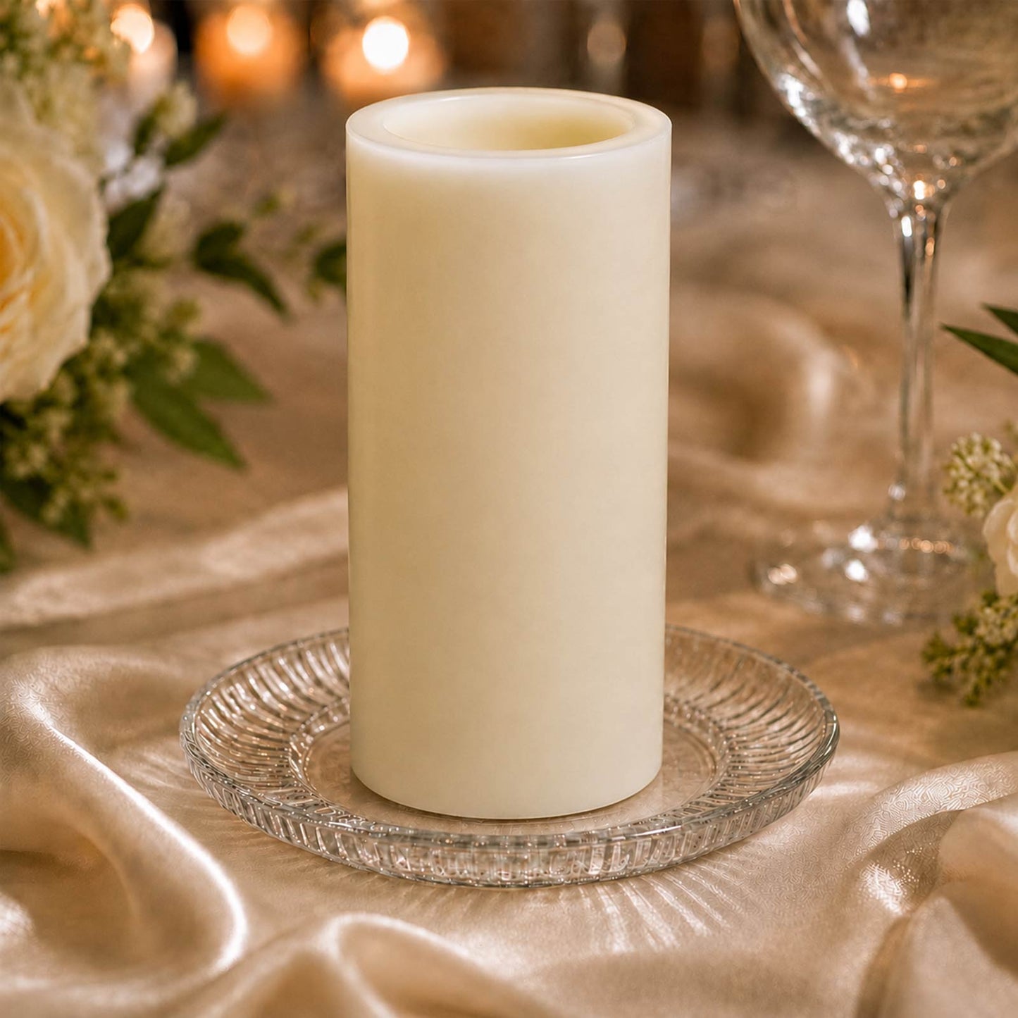 6 Pack Ivory Flameless LED Pillar Candles, 3" x 9" Flat Top Real Wax Battery Operated Candles with W