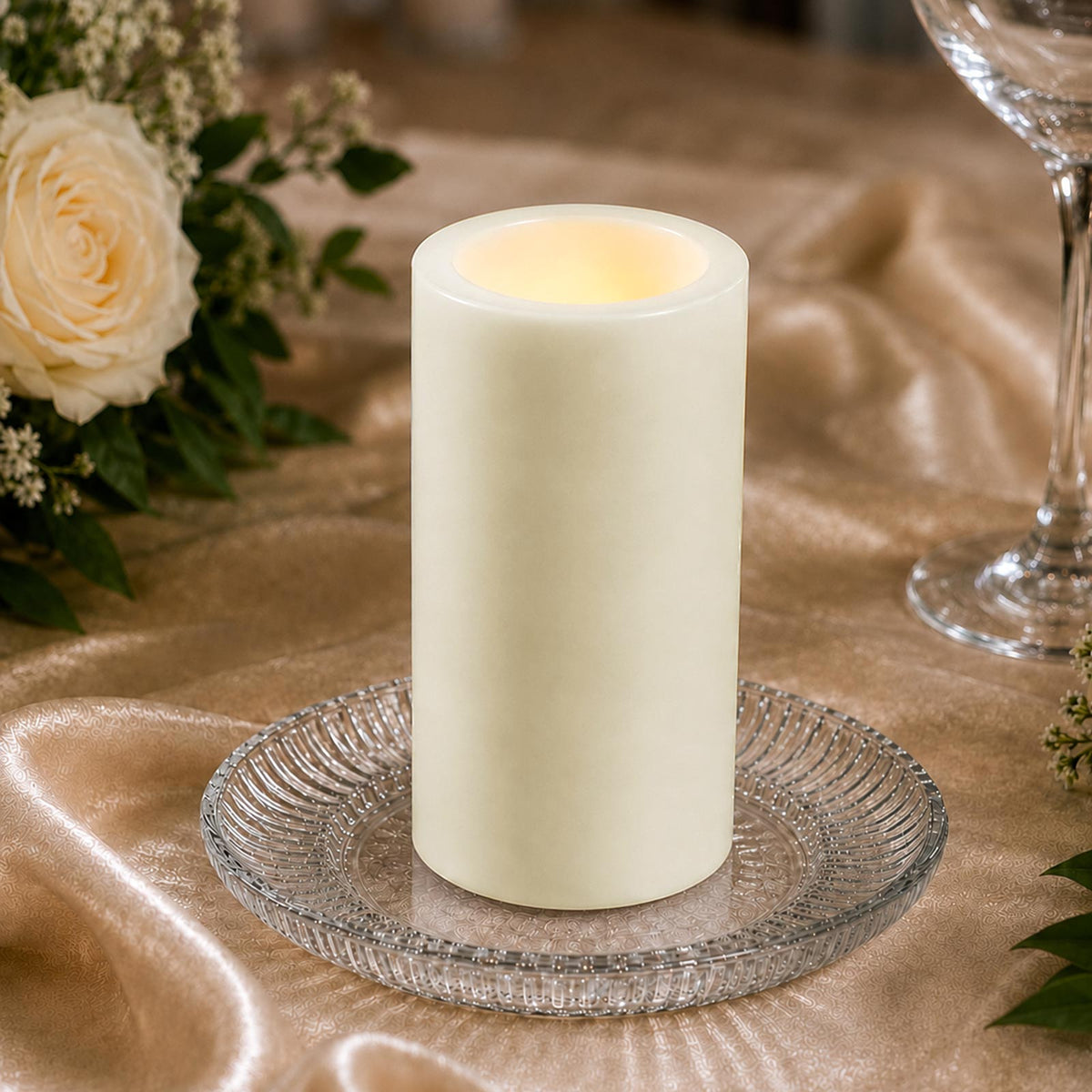 6 Pack Ivory Flameless LED Pillar Candles, 3" x 9" Flat Top Real Wax Battery Operated Candles with W