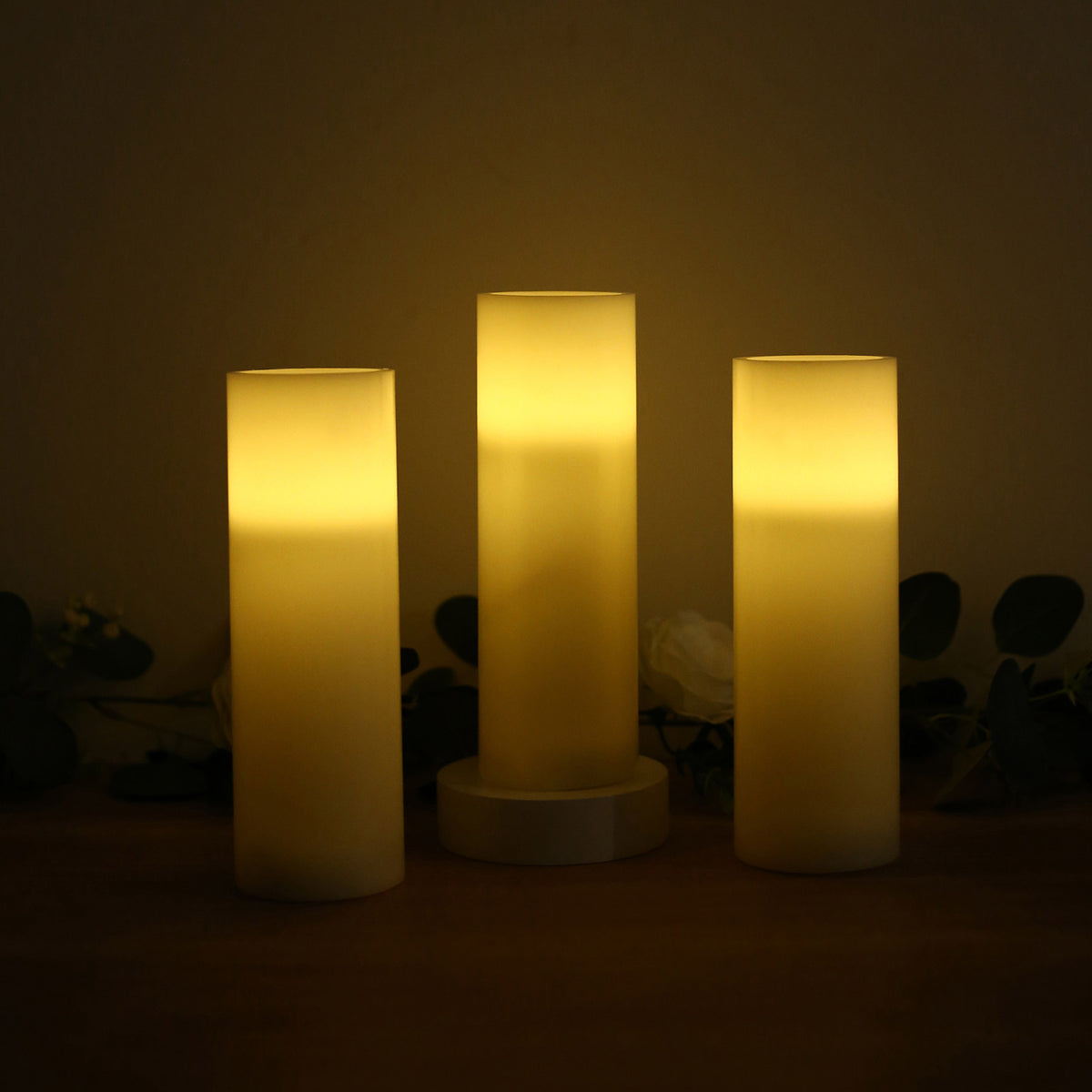 6 Pack Ivory Flameless LED Pillar Candles, 3" x 9" Flat Top Real Wax Battery Operated Candles with W