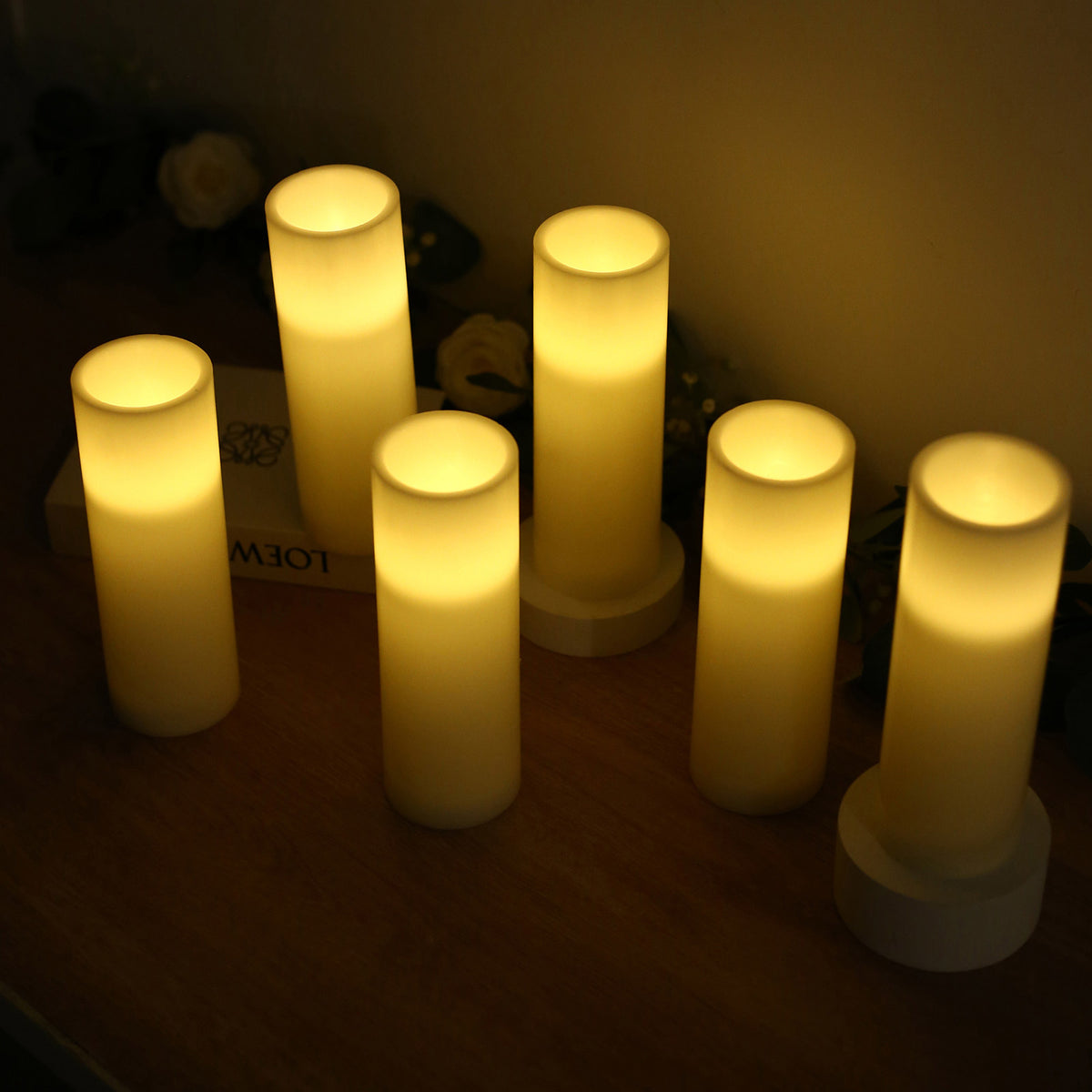 6 Pack Ivory Flameless LED Pillar Candles, 3" x 9" Flat Top Real Wax Battery Operated Candles with W