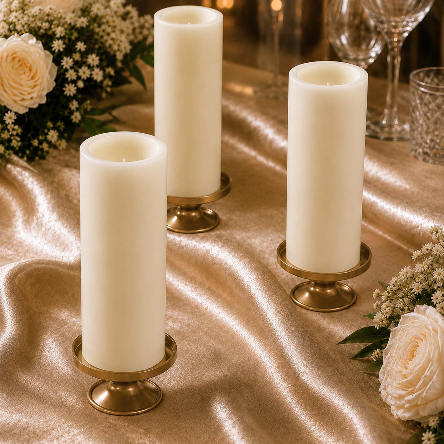 6 Pack Ivory Flameless LED Pillar Candles, 3" x 9" Flat Top Real Wax Battery Operated Candles with W