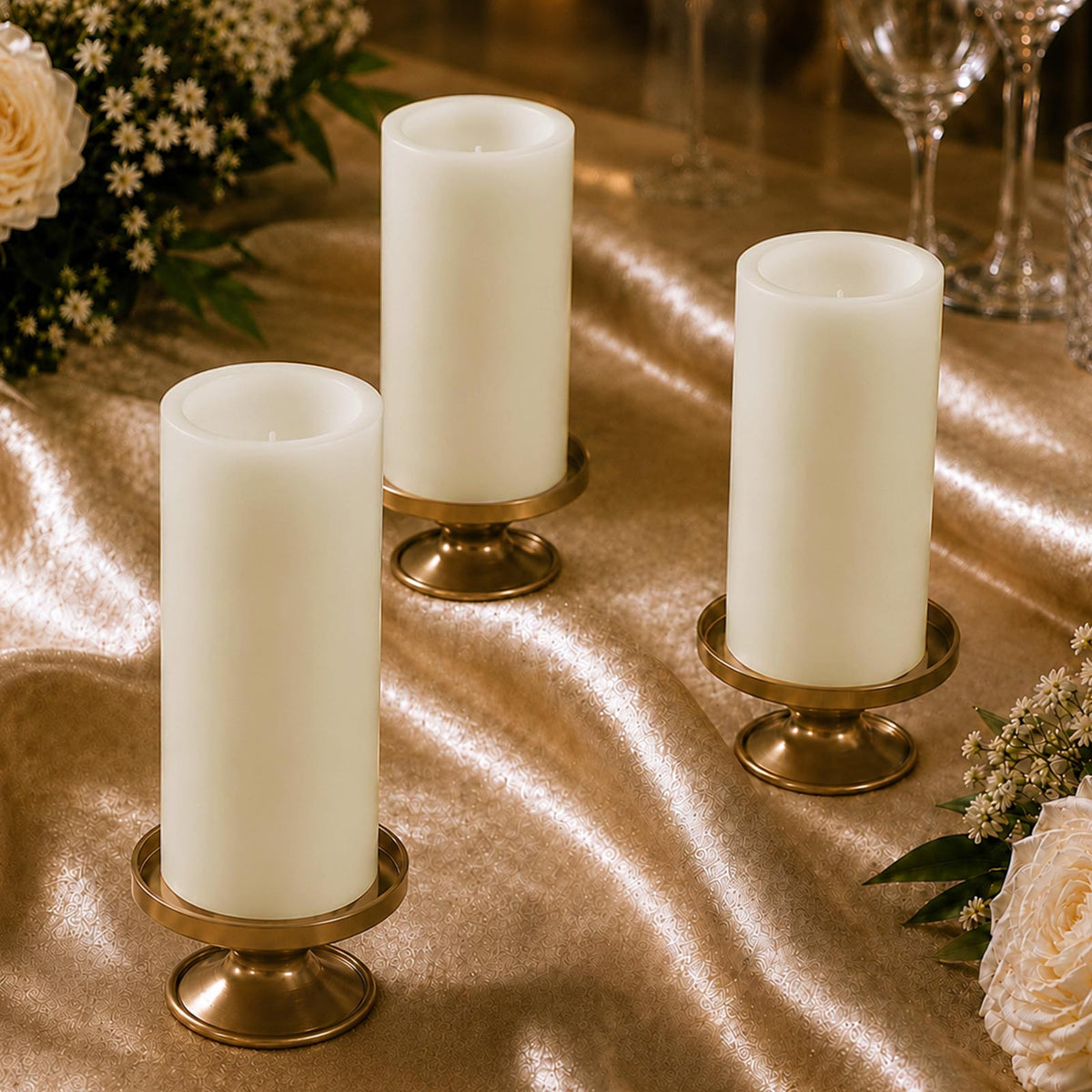 6 Pack Ivory Flameless LED Pillar Candles, 3" x 9" Flat Top Real Wax Battery Operated Candles with W
