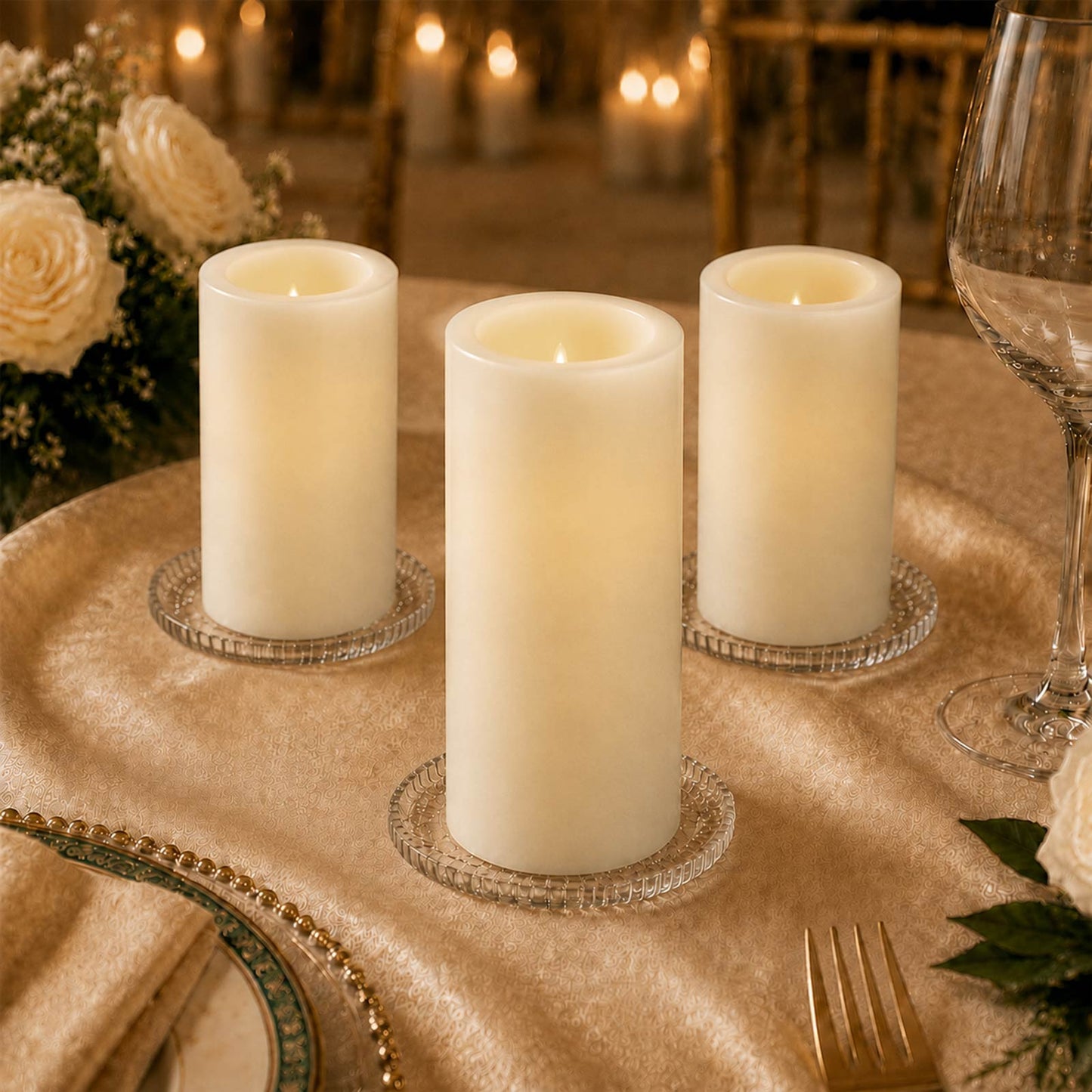 6 Pack Ivory Flameless LED Pillar Candles, 3" x 9" Flat Top Real Wax Battery Operated Candles with W