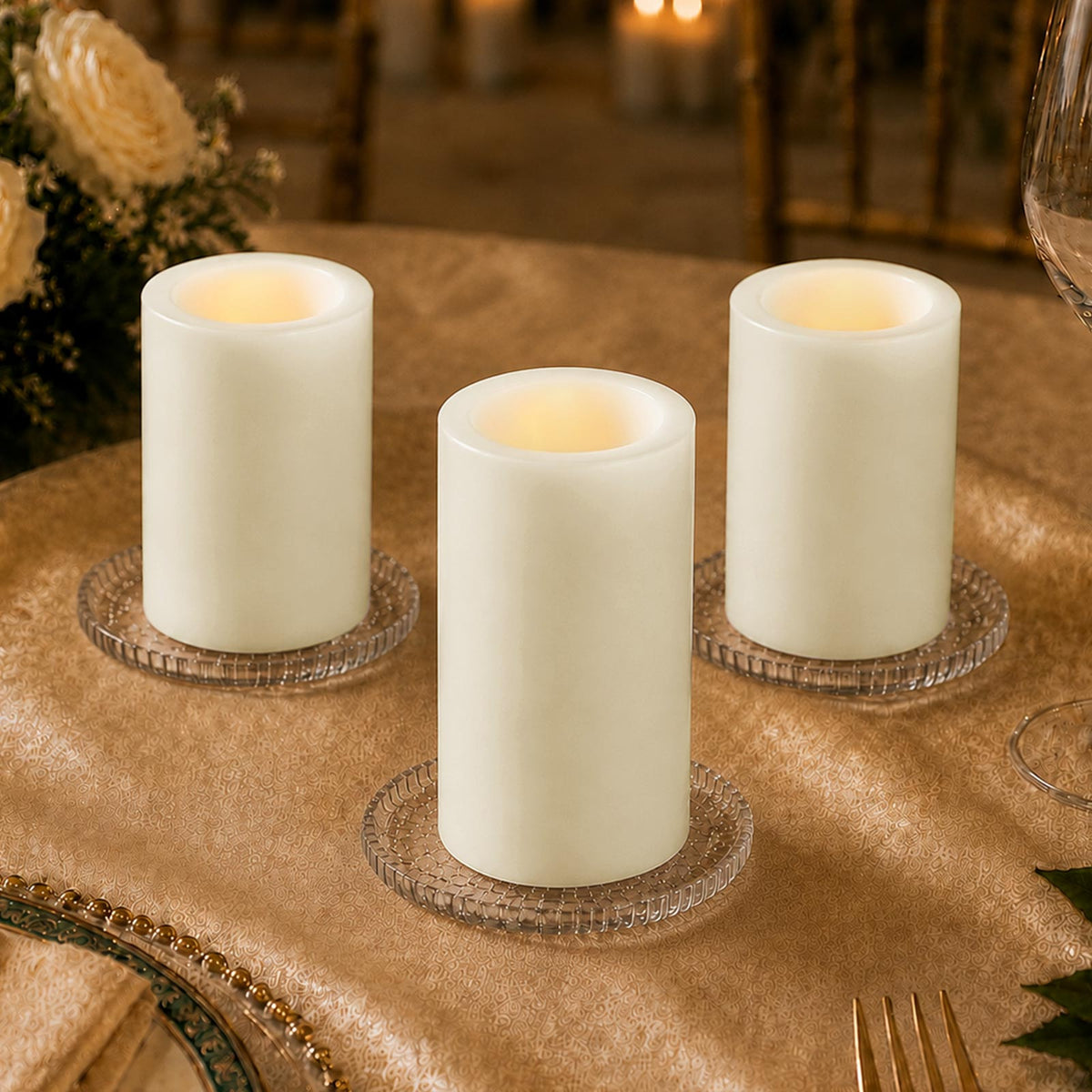 6 Pack Ivory Flameless LED Pillar Candles, 3" x 9" Flat Top Real Wax Battery Operated Candles with W