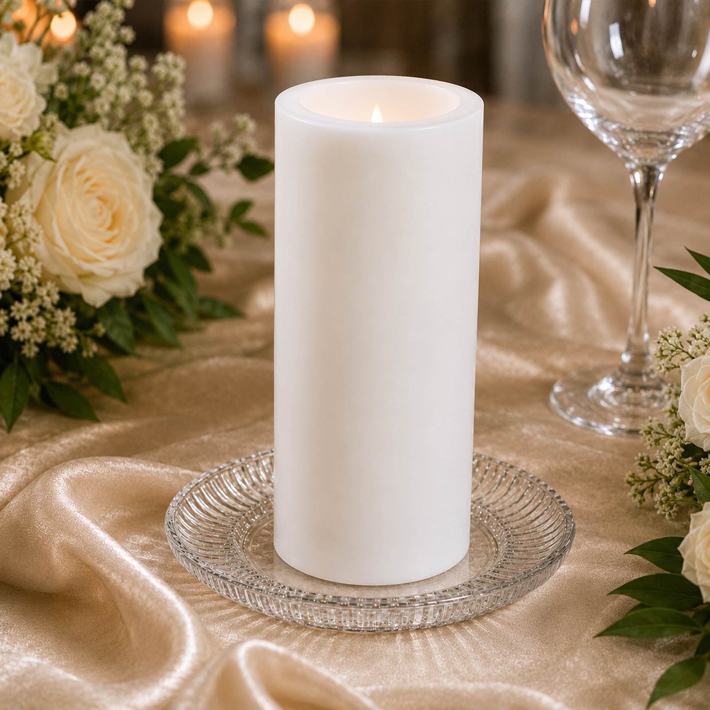6 Pack White Flameless LED Pillar Candles, 3" x 9" Flat Top Real Wax Battery Operated Candles with W