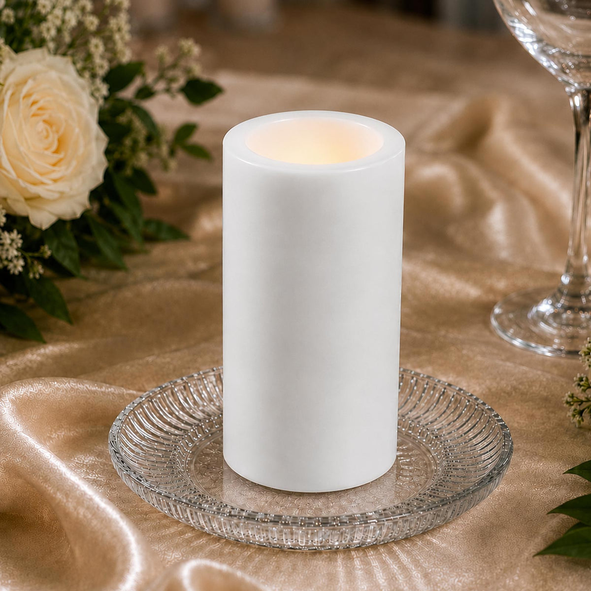 6 Pack White Flameless LED Pillar Candles, 3" x 9" Flat Top Real Wax Battery Operated Candles with W