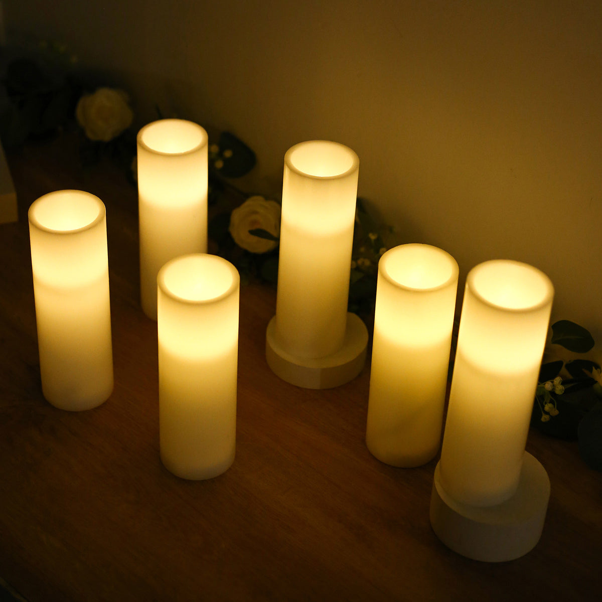 6 Pack White Flameless LED Pillar Candles, 3" x 9" Flat Top Real Wax Battery Operated Candles with W