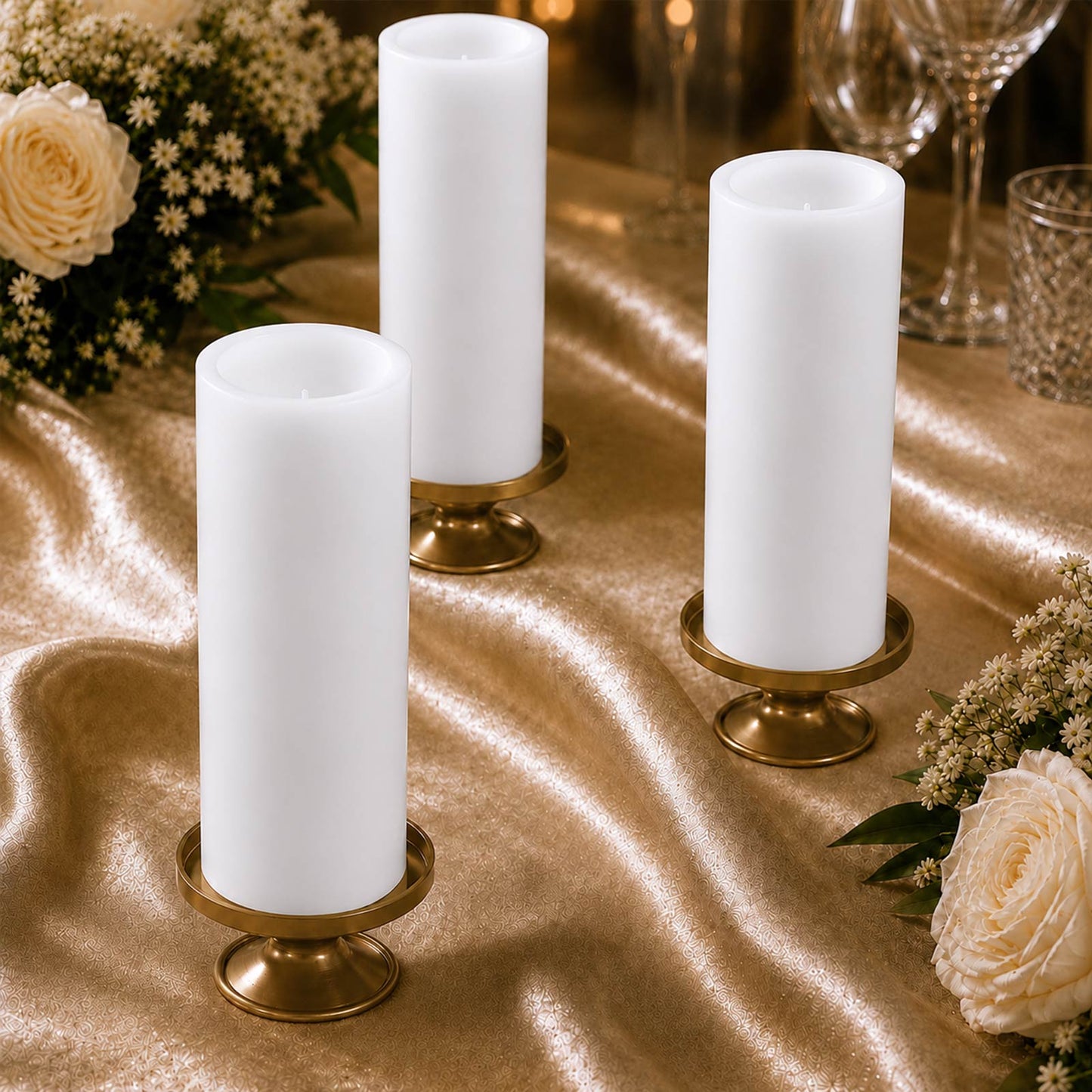 6 Pack White Flameless LED Pillar Candles, 3" x 9" Flat Top Real Wax Battery Operated Candles with W