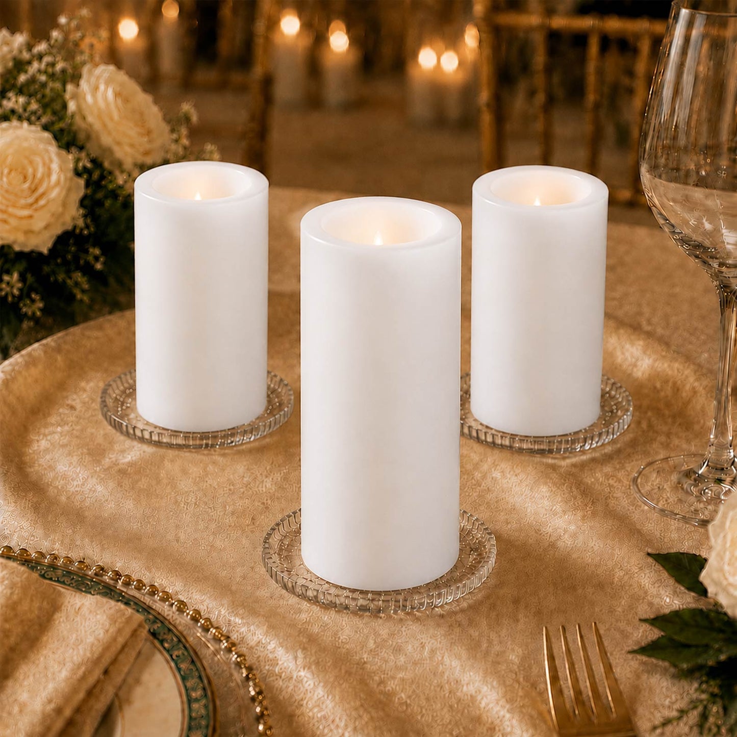 6 Pack White Flameless LED Pillar Candles, 3" x 9" Flat Top Real Wax Battery Operated Candles with W