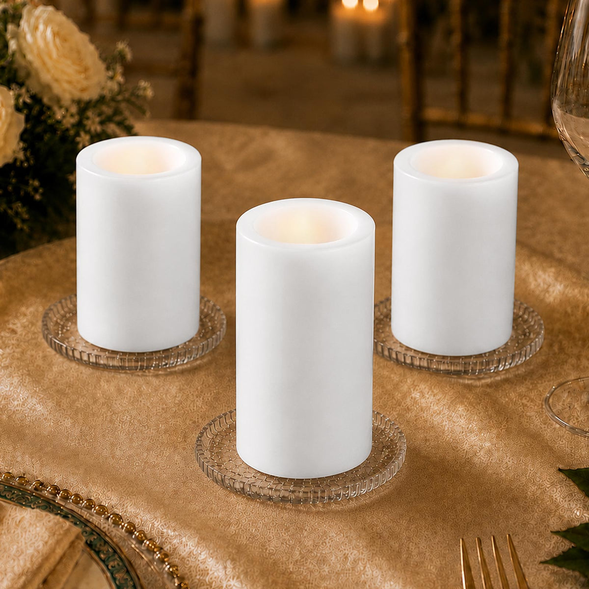 6 Pack White Flameless LED Pillar Candles, 3" x 9" Flat Top Real Wax Battery Operated Candles with W