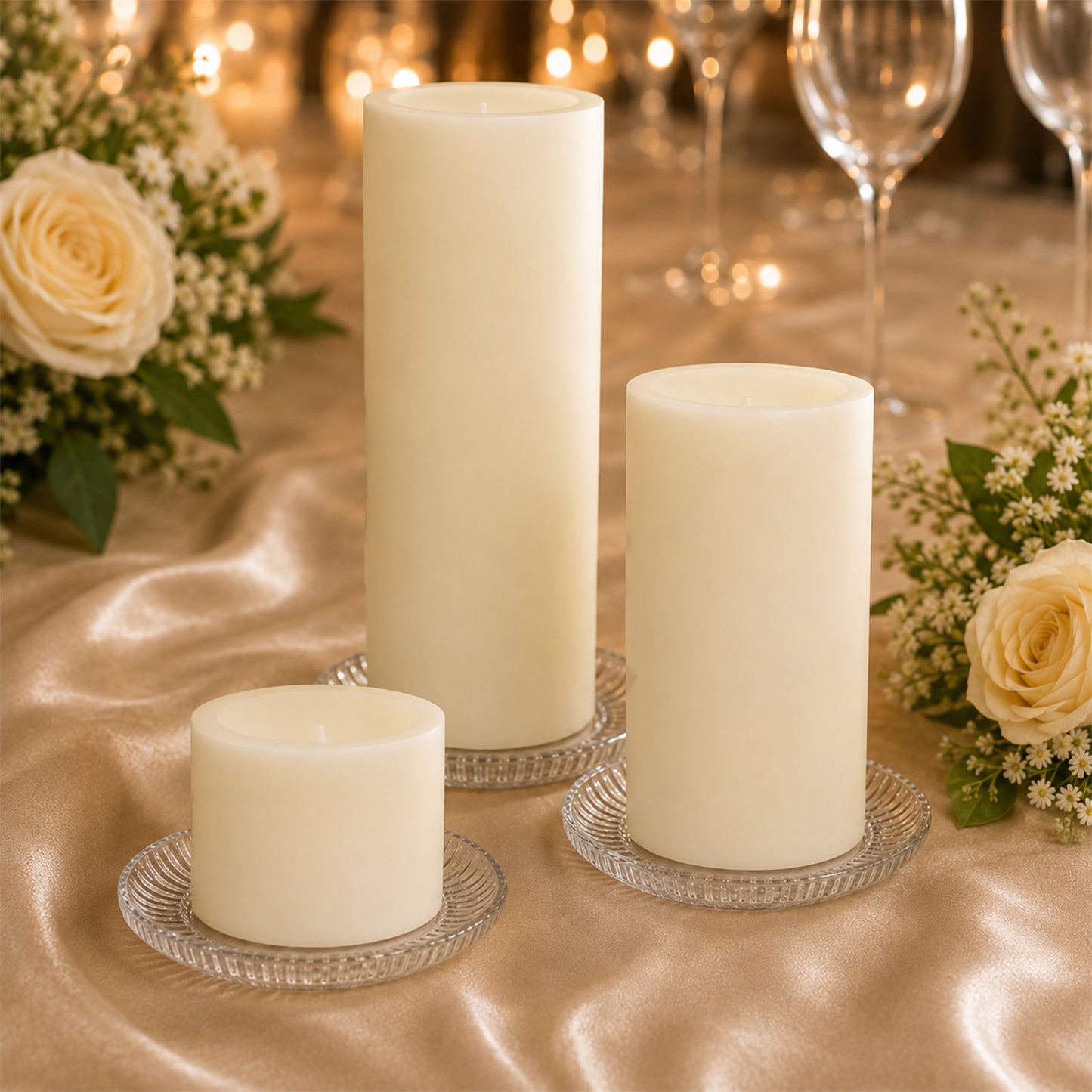 Set of 6 Ivory Flameless LED Pillar Candles, Flat Top Real Wax Battery Operated Candles with Flicker