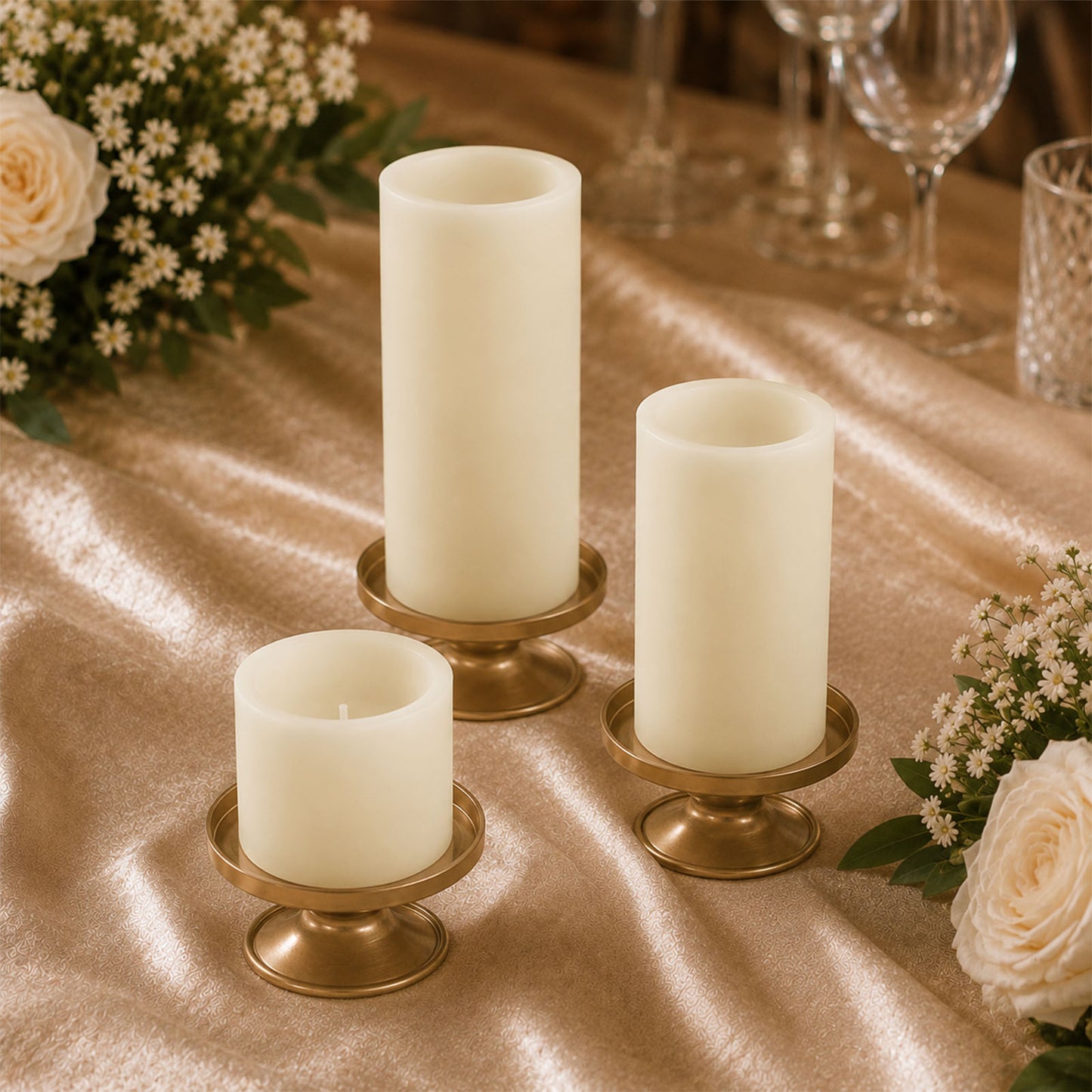 Set of 6 Ivory Flameless LED Pillar Candles, Flat Top Real Wax Battery Operated Candles with Flicker